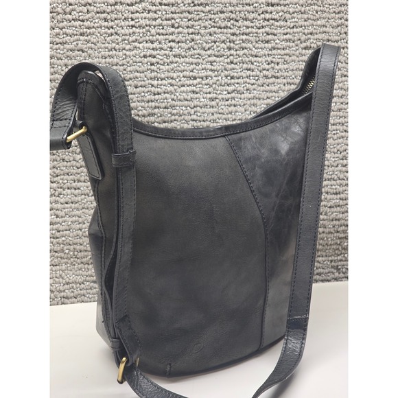 Born Black Distressed Leather Crossbody Bucket Bag Womens Hobo Shoulder Purse - Picture 2 of 10